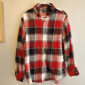 Chaps flannel shirt plaid men's button down red black and white size large